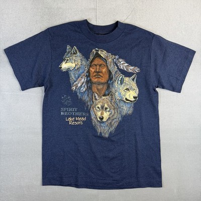 VTG 90s Native American Indian Wolf T Shirt Mens Medium Hef-T Single Stitch USA