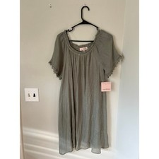 NWT Love Blossom M Sage Color Crochet Lace Trim the Sleeves Scoop Neckline Flowy