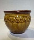 Vintage MCM Brush Drip Glaze Majolica Jardinière Brown Gold Planter