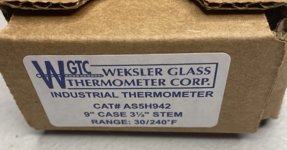 WGTC Weksler Termómetro de Vidrio Termómetro Industrial AS5H942 9” Estuche 31/2 Vástago Foto 3 de 4