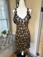 Vintage Y2K Silkscreen 100 Silk Floral Lace Chemise Slip Dress Lingerie Large