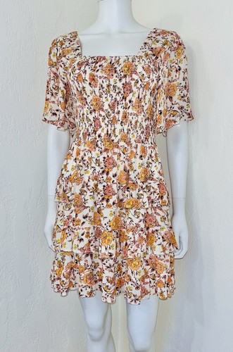 Chelsea & Violet Golden Floral Crepe Smock Tier Fit Flare Dress Size XS? EUC - Picture 13 of 16