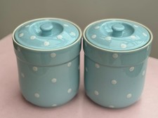 PAIR OF SPODE BAKING DAYS LIGHT BLUE POLKA DOT STORAGE JAR WITH LID-2007 