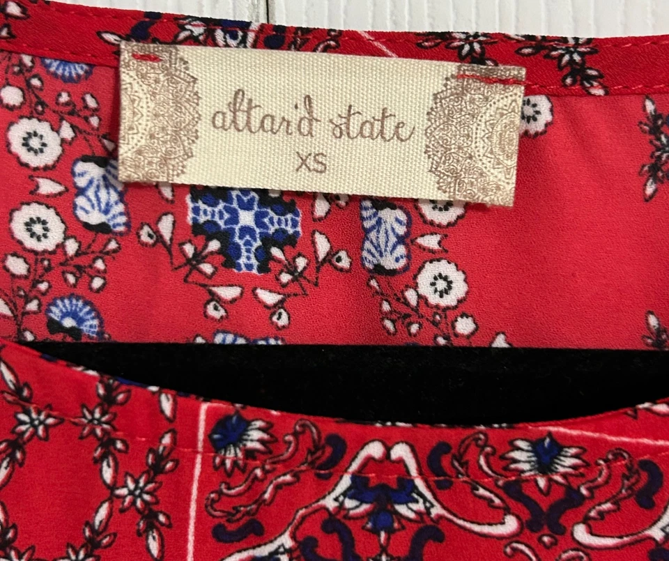 NWT Altar'd State Size XS Red Bandana Print MacKenzie Bell Sleeve Tie Front Top - Image 4 of 4