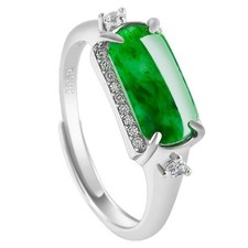 Certified Grade A Natural Green Jade jadeite S925 Silver Inlay Ring Adjustable
