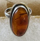 Vintage Artisan Stamped Hand Made 925 Silver Amber Ring Honey Baltic Size 7 1/2"