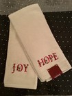 Plush Bath Hand Towel Set Of 2 Ivory Embroidered W/ “Hope & Joy” 24” X 16” Nwt