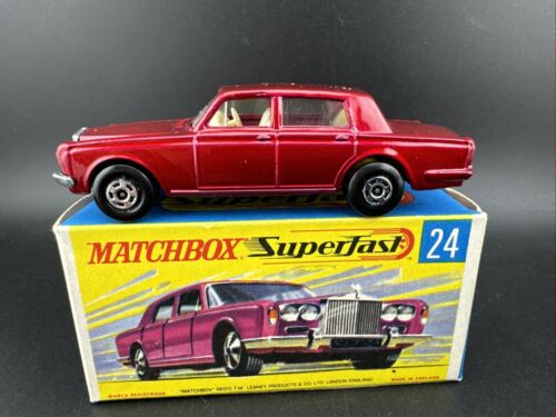 1973 Vintage Matchbox #24 RED ROLLS ROYCE SILVER SHADOW Original Box GREEN BASE - Picture 3 of 8