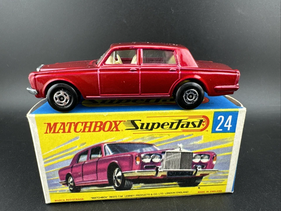 1973 Vintage Matchbox #24 RED ROLLS ROYCE SILVER SHADOW Original Box GREEN BASE - Image 3 of 4