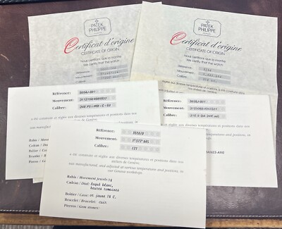Patek Philippe Watch Certificate Of Origin/ Warranty Refs 3734/3802/5035J/3520/J
