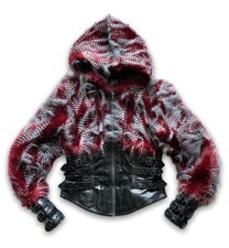 Rare 90's LIP SERVICE Los Angeles faux fur hooded corset jacket