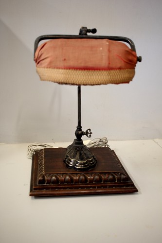 ANTICA LAMPADA SCRIVANIA Ministeriale DESK TOP LAMP PARALUME TESSUTO ANNI '40s - Picture 6 of 12