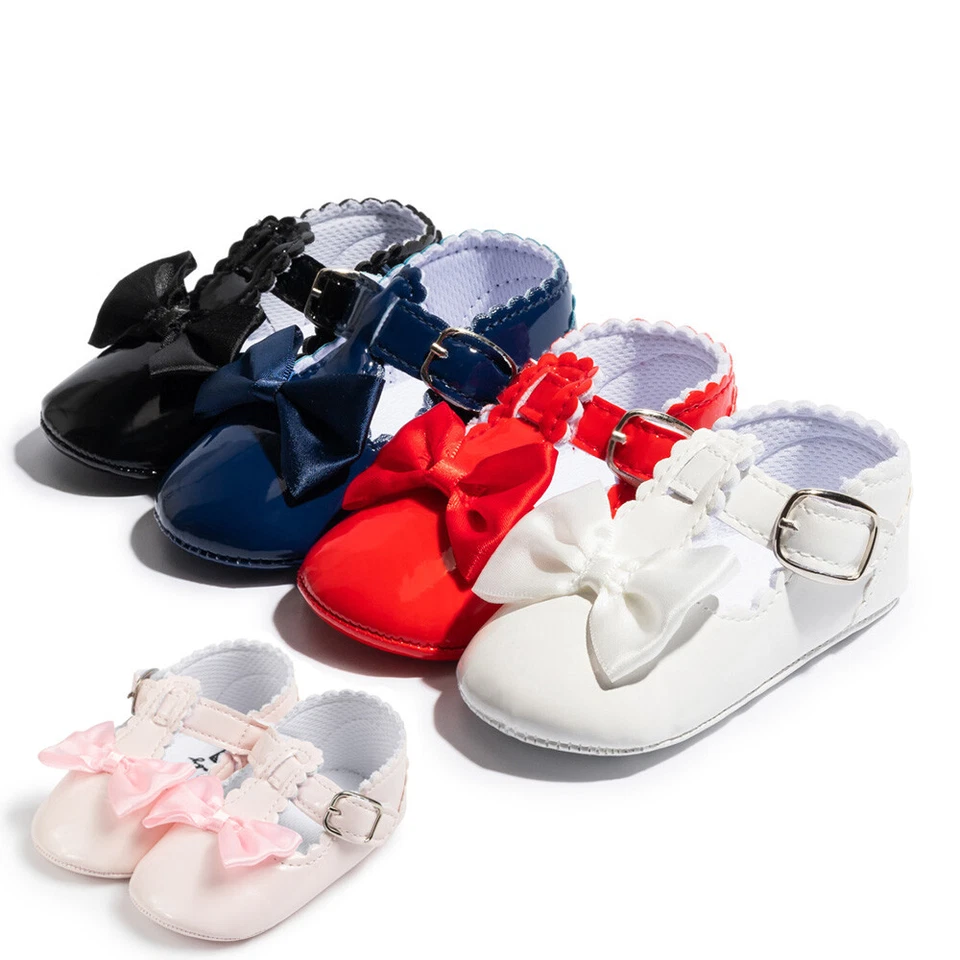 Recién Nacido Bebé Niña Cuna Zapatos Charol Mary Janes Infantil Moño Nudo Zapatos 0-18 Foto 2 de 4