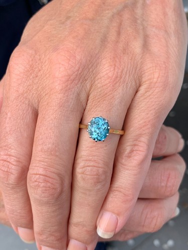 18kt Gold Blauer Zirkon 2,5ct Altschliff Solitär Ring - Bild 7 von 7