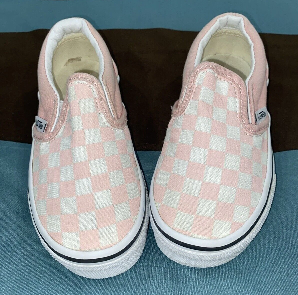 Scarpe slip on a scacchi Vans bambina taglia 10 5 bianco rosa polvere OFF THE WALL