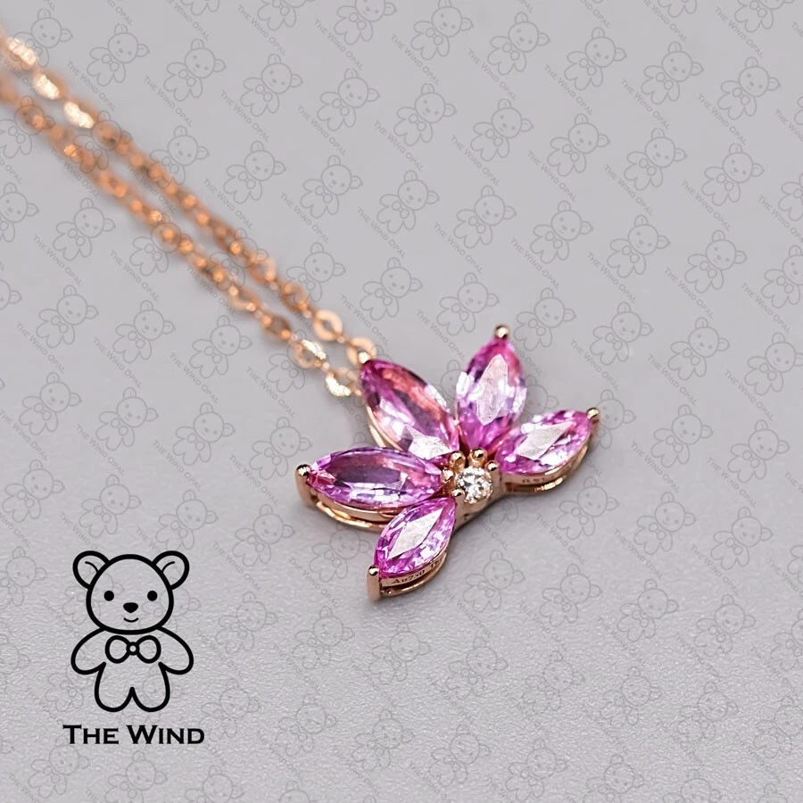 Lotus Water Lily Design Pink Sapphire Diamond Pendant ONLY 18K Rose Gold - Image 3 of 4