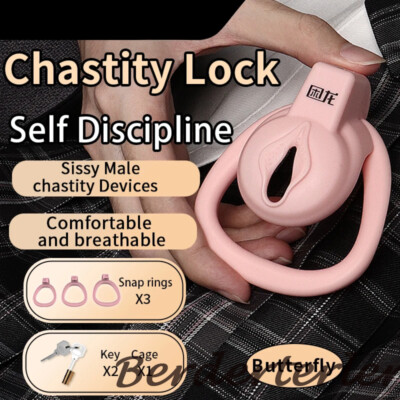 Male Chastity Device Flat Chastity Lock Cage with 3 Rings Bondage Belt for Men