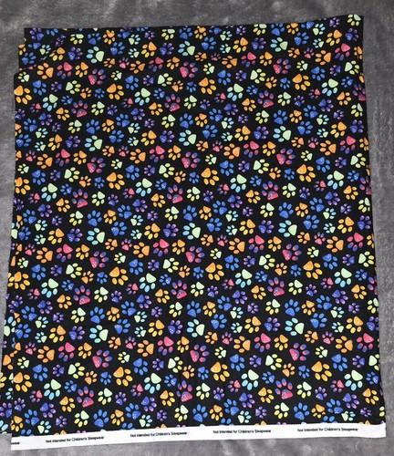 Black With Multicolor Pawprints Cotton Flannel Fabric 1 Yard 42" - Picture 2 of 5