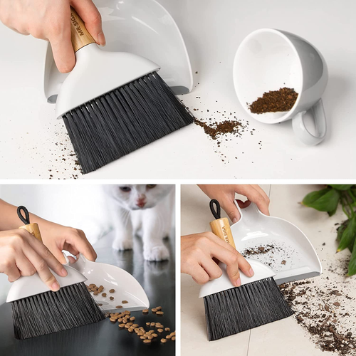 Mini Dustpan and Brush Set Portable Cleaning Combo with Bamboo Handle - Picture 5 of 12