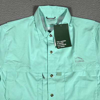 LL Bean Shirt Mens Medium Teal Tropicwear Lightweight Vented UPF Sunsmart Logo