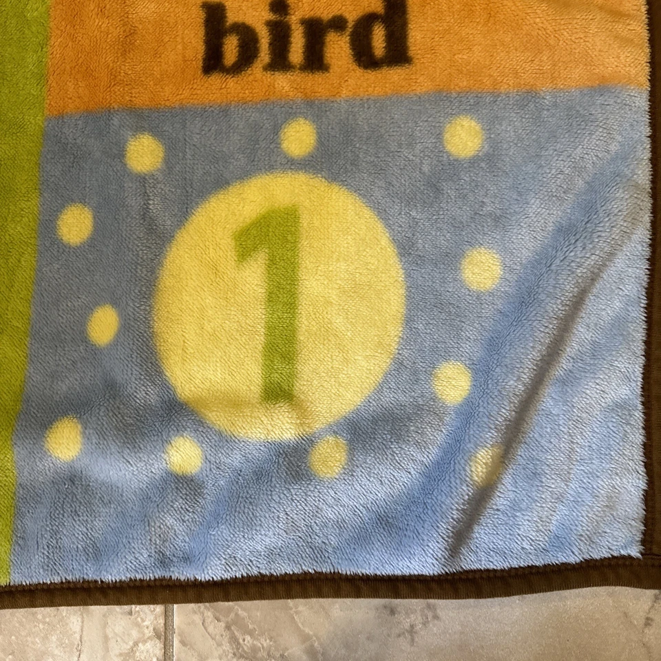 Cocalo Baby Blanket Bird Giraffe Fleece Blue Orange Green Brown Trim - Image 4 of 4