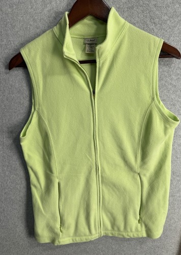 LL Bean Lime Green Fleece Zip Vest S Minimalist Outdoorcore Hiking EUC - Picture 2 of 9