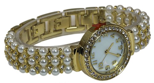 Blekon Collections Japanese Quartz Women Rhinestone Bezel Pearl Beads Cuff Watch - Bild 25 von 32