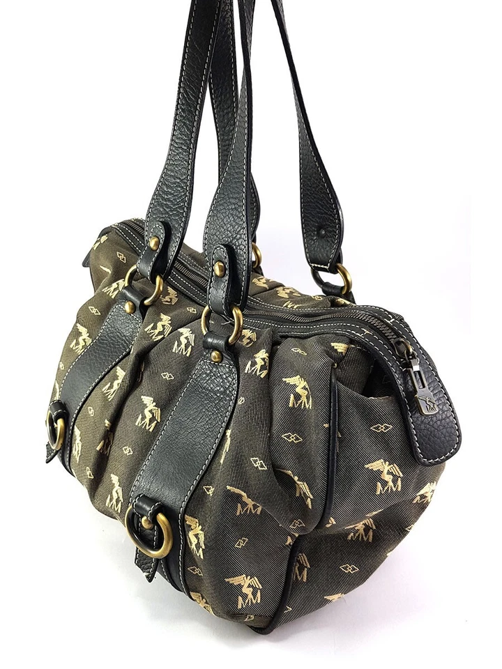 Bolso de Hombro Maison Mollerus Verde Logo Lona Borde de Cuero Hecho en Suiza Foto 4 de 4