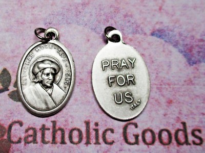 Saint St. Thomas More / Pray for Us - Italian Silver tone Oxidized 1 inch Medal 