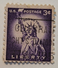 U.S. Postage ~ Statue of Liberty ~ Cancelled/Posted ~ 3¢ Purple Stamp - X01