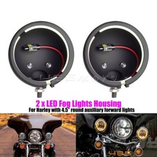 Pair 4.5" Motorcycle Fog Passing Lights Auxiliary Housing Bucket For Harley Dyna