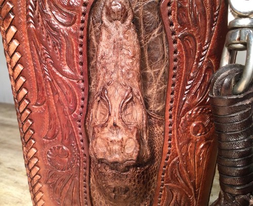 CROCODILE SKIN HORNBACK CARVED LEATHER CLUTCH, HANDMADE BRAIDED WOMEN bag wallet - Picture 6 of 7