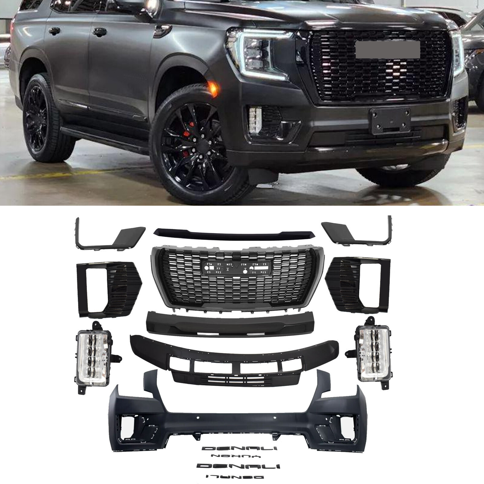 For GMC Yukon XL 2021-2024 Front Bumper Complete Assembly w/ Grille Set Black
