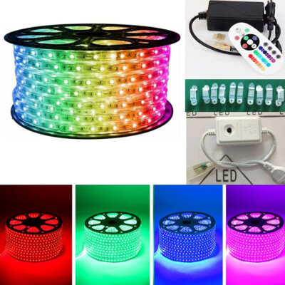 AC 110V 5050 RGB LED Strip Outdoor Flexible Waterproof Lights US Plug Controller