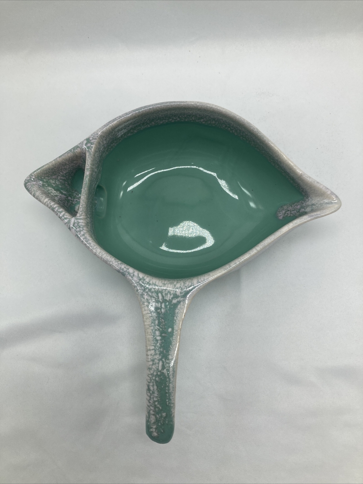Vintage Double Spout Gravy Boat Teal sea foam green Drip with Handle