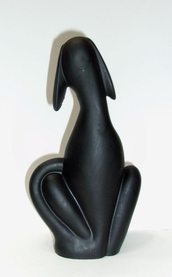 Viking Mold Epic Line Black Satin Glass Sitting Dog Figurine Mosser