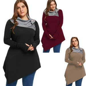 ladies fashion plus size longline top blouse thumb hole asymmetrical plus size hoodie with thumb holes
