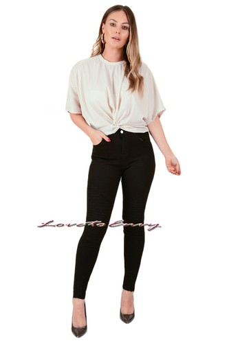 Womens Ladies High Waist Frayed Hem Slim Skinny SUPER Stretch Black Jeans 6-14. - 第 2/10 張圖片