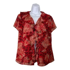 Jones Wear Womens Floral Leopard Print Blouse Sz 10 Lagenlook Whimsigoth Fairy