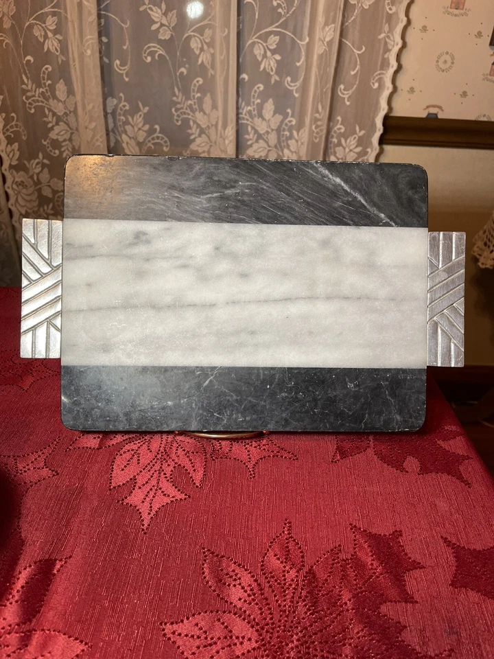 MCM Mid Century George Briard losa de mármol tabla de queso asas de peltre Foto 2 de 4