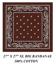 XL BIG SUPER OVER SIZE DARK BROWN PAISLEY 27" BANDANA JUMBO Head Neck Wrap Scarf