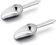 Mini Ice Scoop Set of 2, 3 Ounce Stainless Steel Scoops for Ice Cube/Candy/Flour