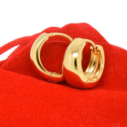 18ct Yellow Gold Filled Tapered Small Huggie Hoop Earrings Ladies Womens 18KGF - Picture 3 of 5