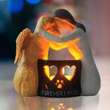 Dog Memorial Statue with Flickering Flameless Candle Sympathy Figurine Gift f...