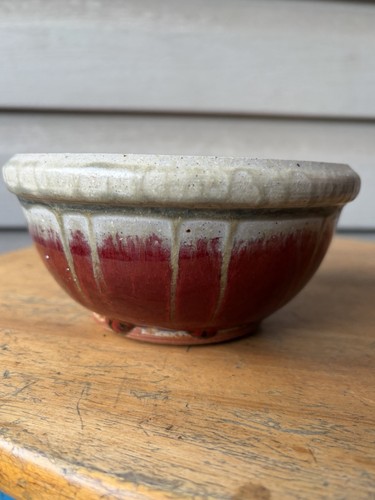Oxblood Red Tan Drip Abstract Speckled Studio Art Pottery Bowl 6" Signed