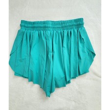 Womens Teal Flowy 2-in-1 Athletic Shorts Skort Smocked Waist with Pocket Teal