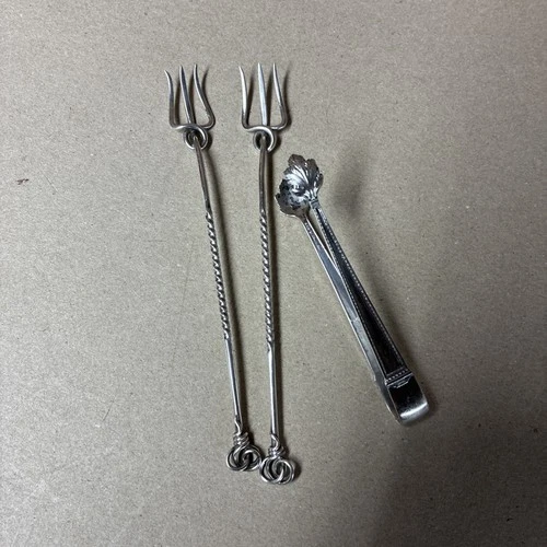 Victorian Geo.Shiebler Sterling Silver Pickle Fork,  Intl. Silver Tongs 2 ozs.