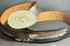 LEEGIN Handmade Tooled Leather Eagle Belt 40" Wilmarth Horse Country Cowboy VTG