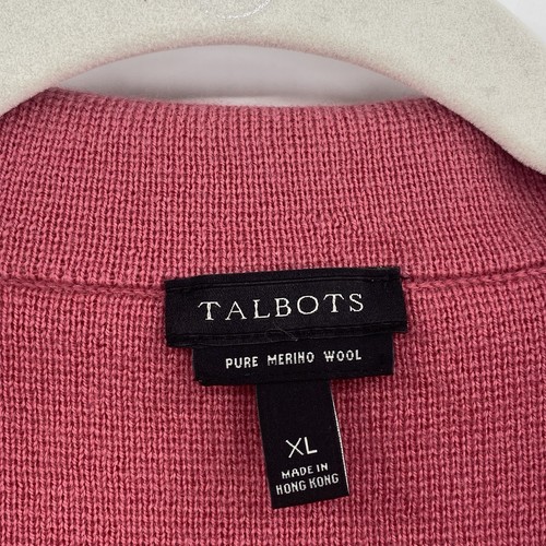 Talbots Size XL Pink 100% Italian Merino Wool Shawl Cardigan Sweater Pockets - Picture 5 of 8