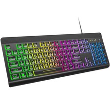 Large Print USB Wired Computer Keyboard Multiple Color Rainbow LED Backlit Hub